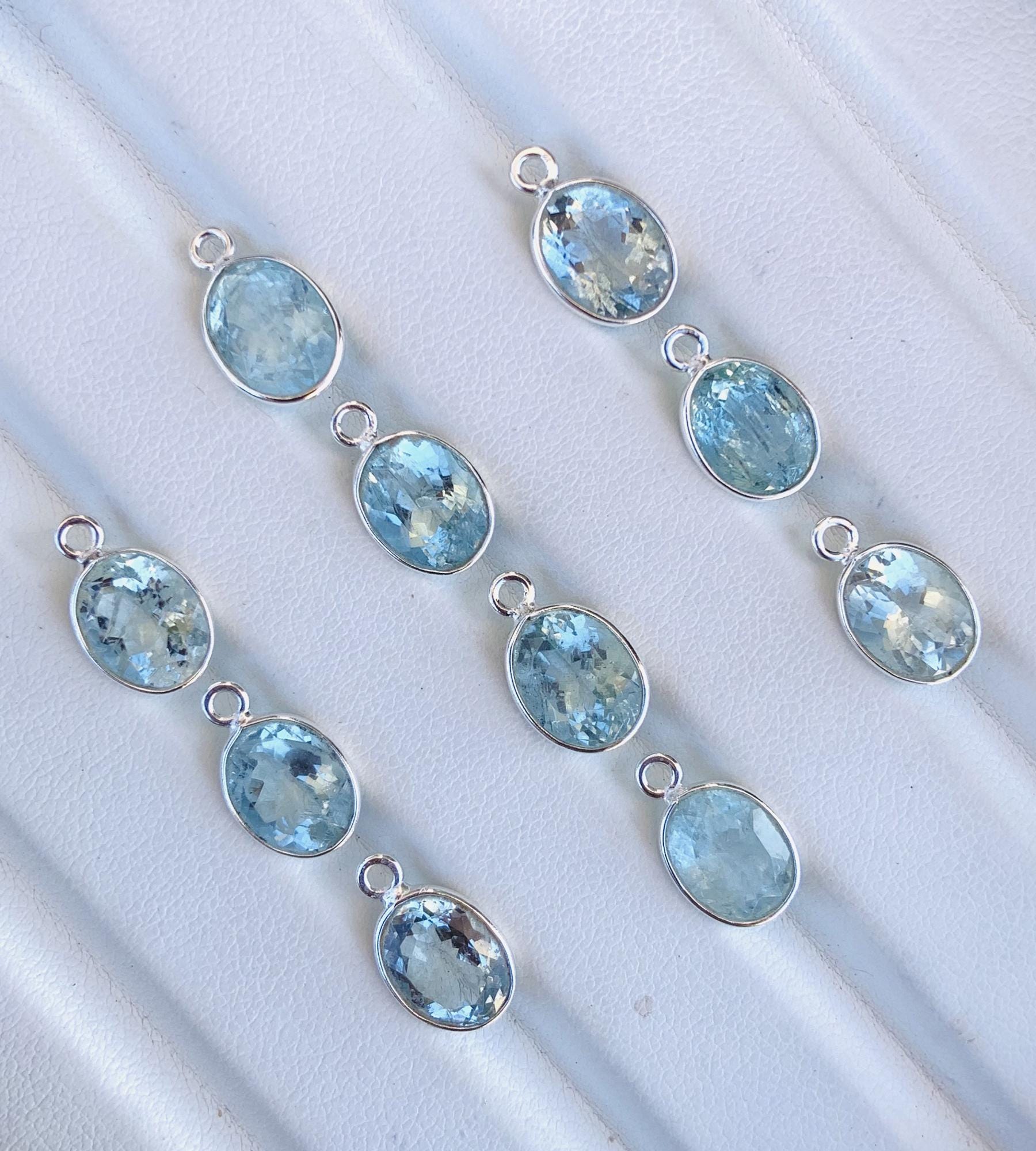 Aquamarine Connectors ~ Oval Bezel Link ~ Silver & Gold Charm for Earrings, Bracelets, and Birthstone Jewelry Supplies - BeadsBoatInc