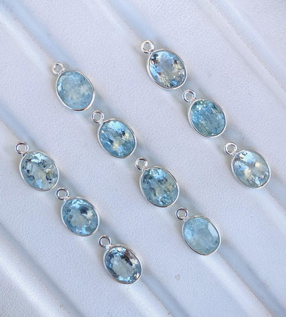 Aquamarine Connectors ~ Oval Bezel Link ~ Silver & Gold Charm for Earrings, Bracelets, and Birthstone Jewelry Supplies - BeadsBoatInc