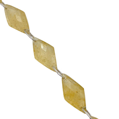 AAA Quality Natural Yellow Aventurine Gemstone, Faceted Rhombus Shape Briolette, Fancy Carved Double Drill Strand, Size 10X20mm, SKU- BBI818