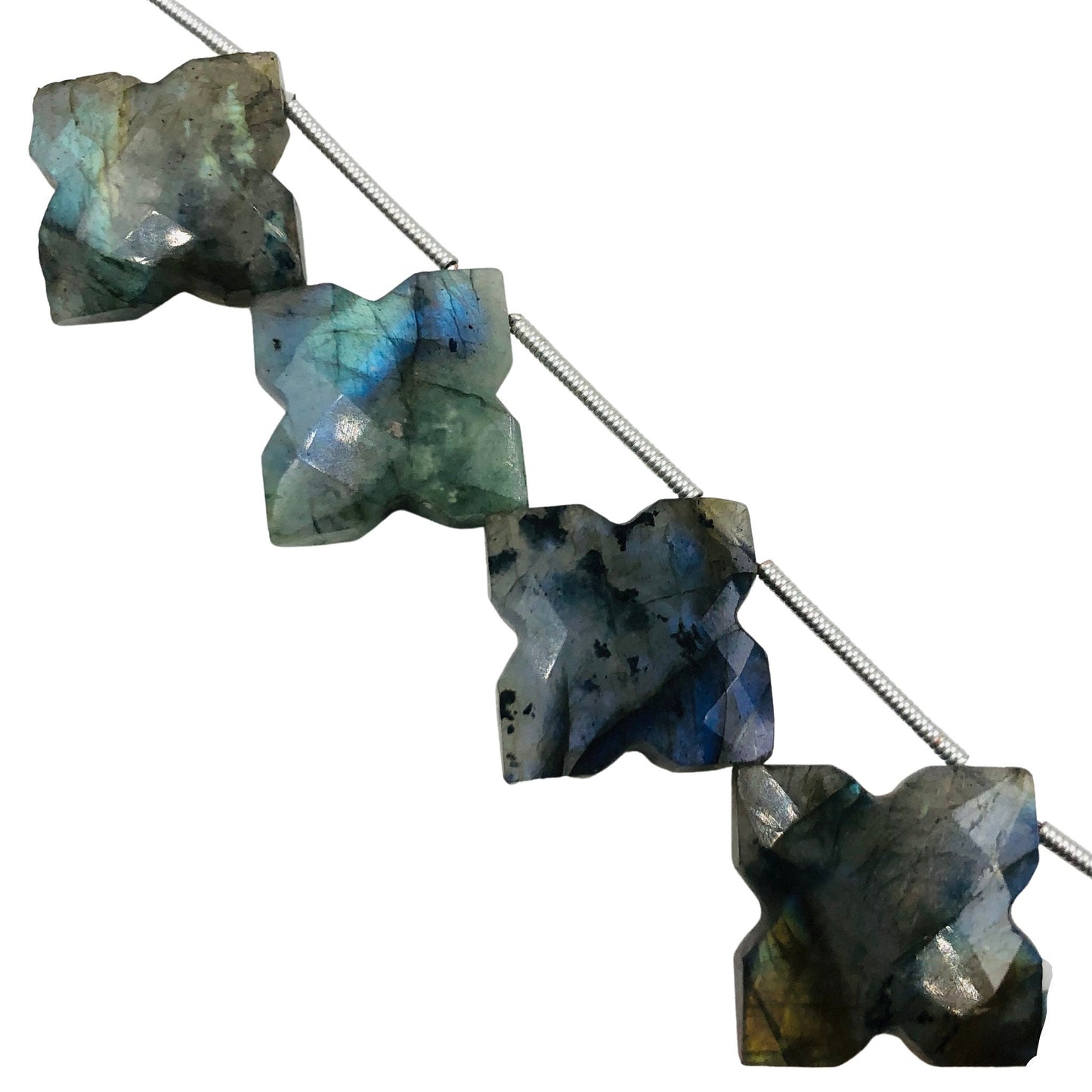 Natural Labradorite Clover Beads - Faceted Gemstone Strand 8 Pcs