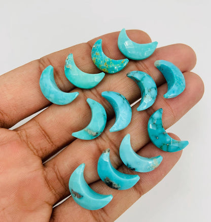 Natural Arizona Turquoise Faceted Loose Gemstone Crescent moon Hand Carved Moon Shape Gemstone For Jewelry, Moon Shape Briolette's 7x16mm
