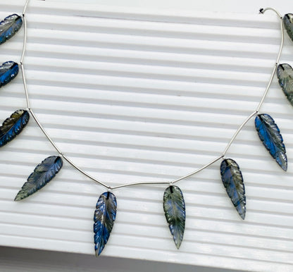 Natural Labradorite Leaf Beads, AAA Blue Flash, 10 Pcs