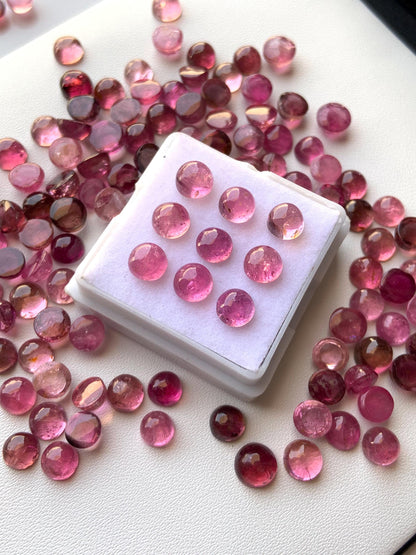 Natural Pink Tourmaline Smooth Round Gemstone Cabochon, CALIBRATED Loose Stone Cab, Round Jewelry Making Cabochons Semi Precious Cabochons