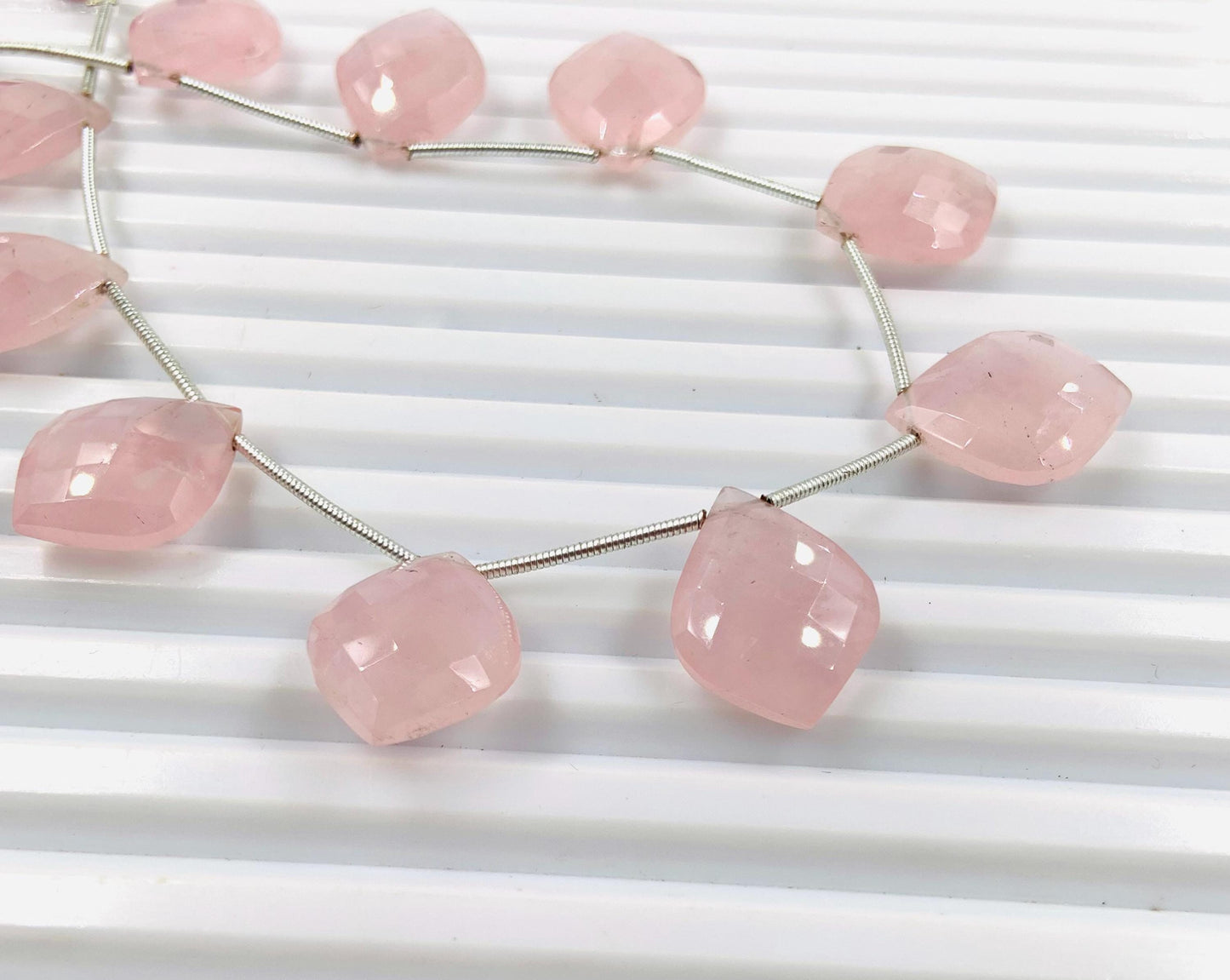 10 Pieces Natural Rose Quartz Carved Fancy Cut Shape Gemstone Briolette Side Drill Beads Line | Faceted Gemstone Beads. BBI1011