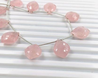 10 Pieces Natural Rose Quartz Carved Fancy Cut Shape Gemstone Briolette Side Drill Beads Line | Faceted Gemstone Beads. BBI1011