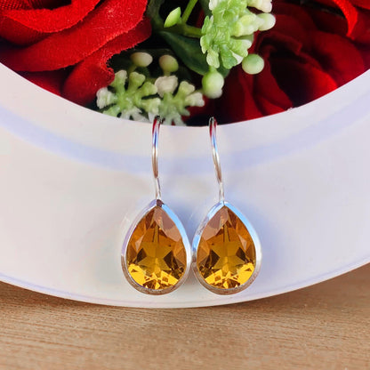 Dainty Citrine Pear Earrings - Sterling Silver & Gold Vermeil