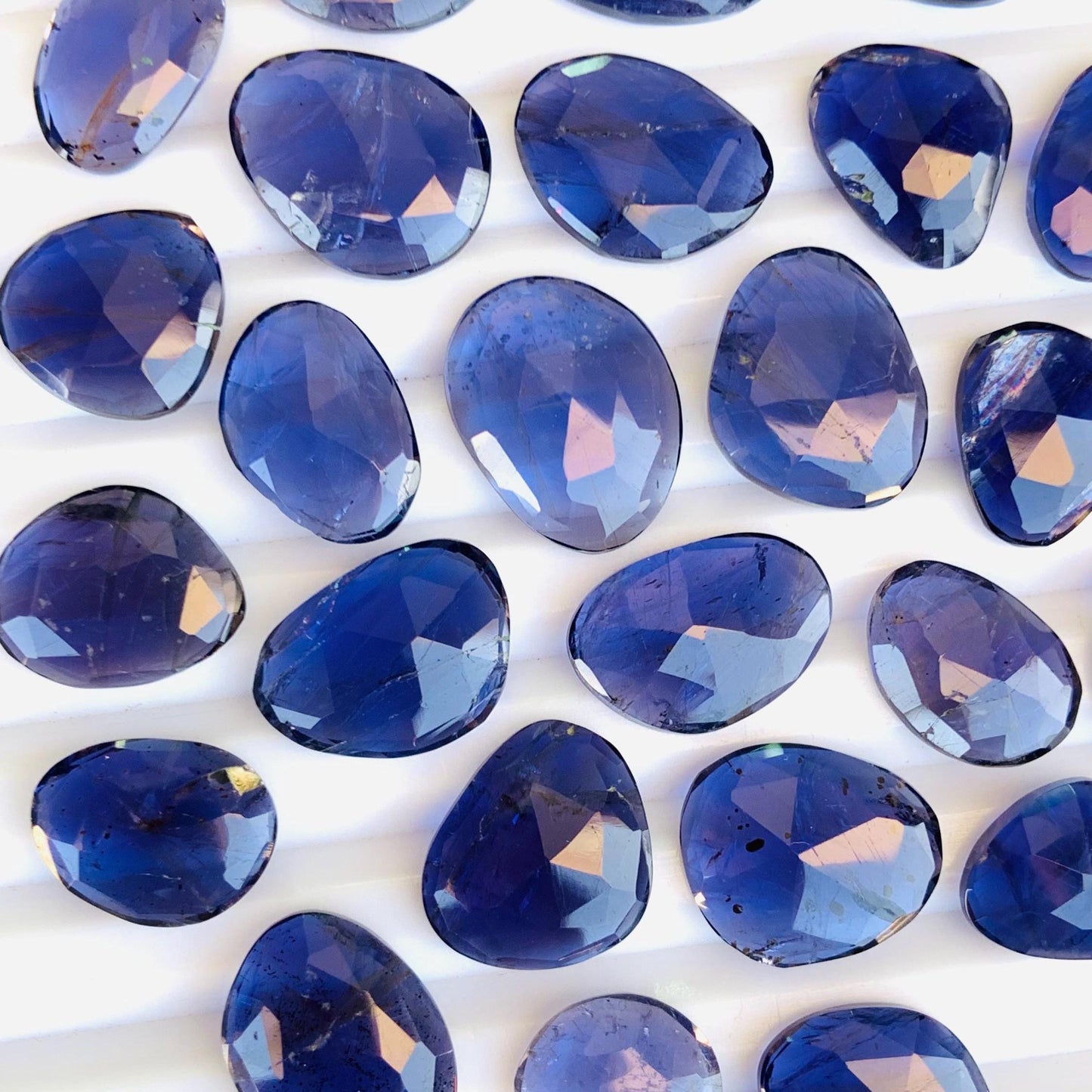 10 Pieces Natural Iolite Rose Cut Slices Cabochons, Faceted Rose Cut Flat Back Cabochons, Rose Cut Loose Gemstone, Iolite Gemstone Slice Cut