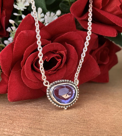 Natural Iolite Necklace – Sterling Silver & Gold Rosecut Pendant