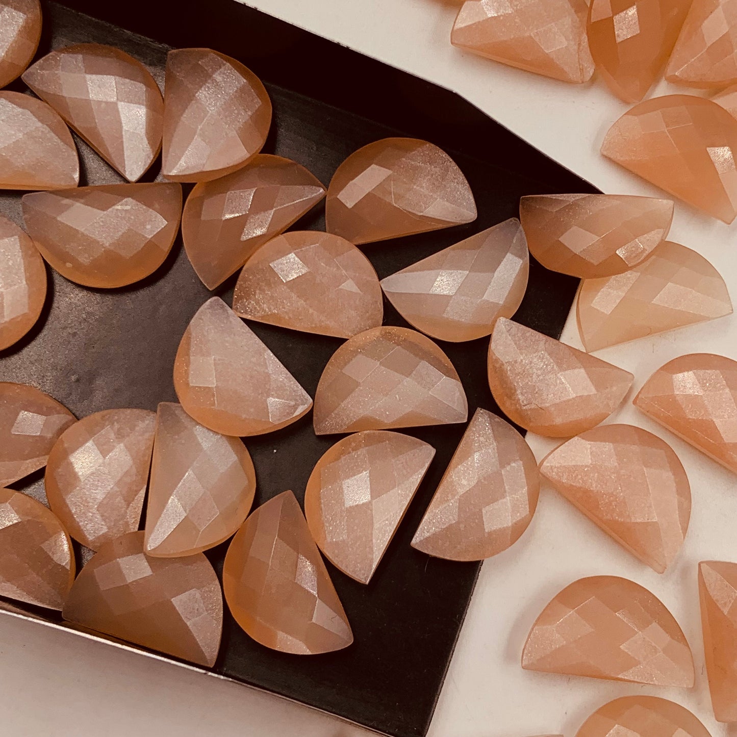 2 Pieces Natural Peach moonstone Faceted D' Shape Gemstone, Size 10mmx16mm,Half Moon Shape Gemstone Briolette, Loose Beads For Jewelry