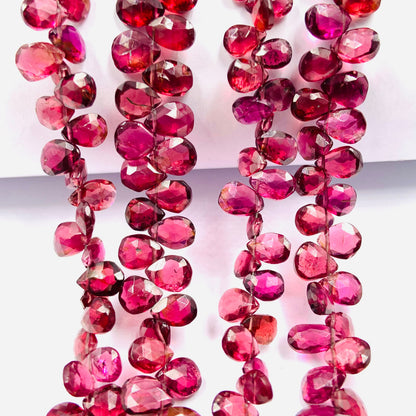 Natural Rhodolite Garnet Gemstone Pear Briolette Beads | Natural Rhodolite Semi Precious Gemstone Faceted Beads 8 Inch Strand