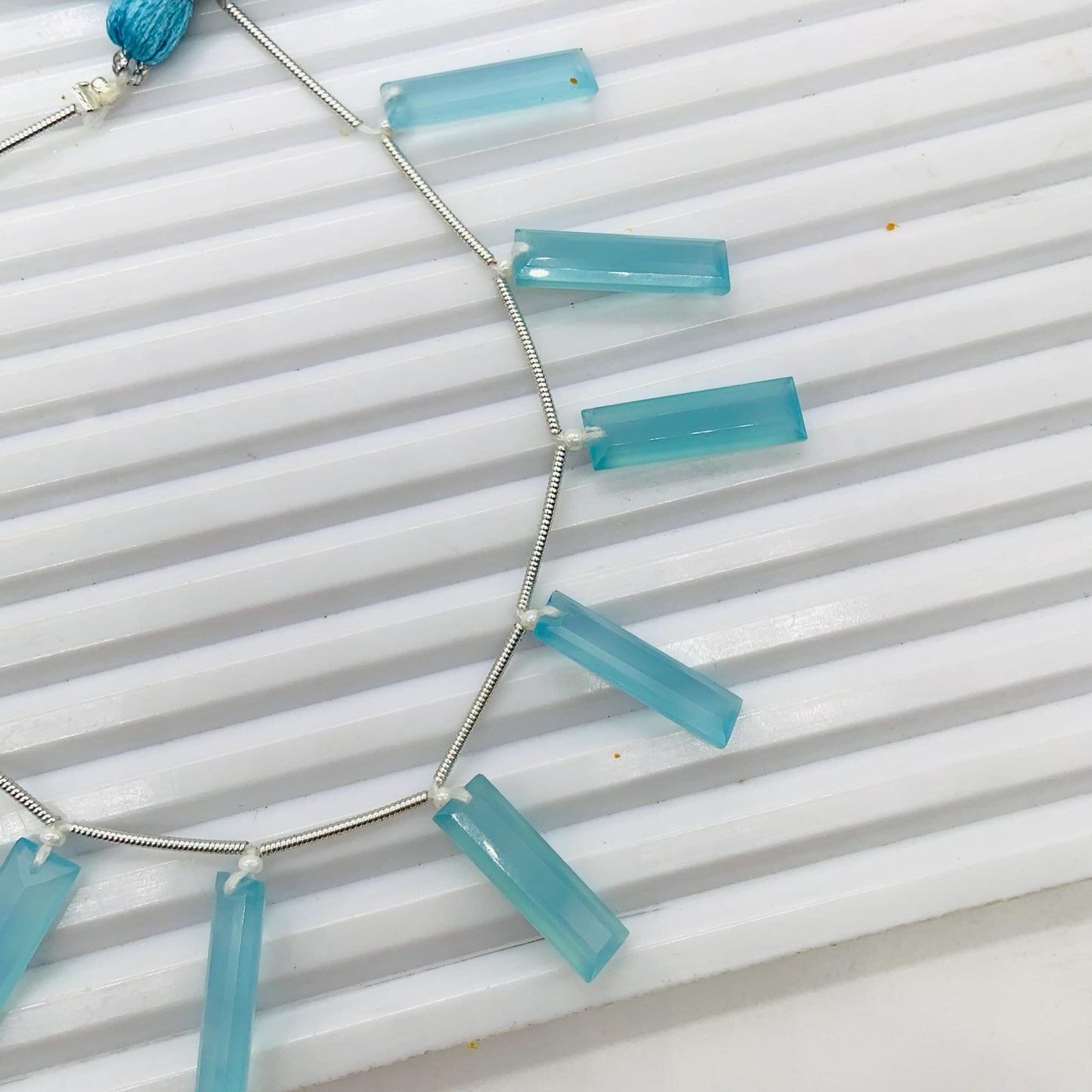 10 Pieces Natural Aqua Chalcedony Baguette Step cut Faceted Gemstone beads Size 20X6X4mm Gift for her and Jewelry making BBI1129