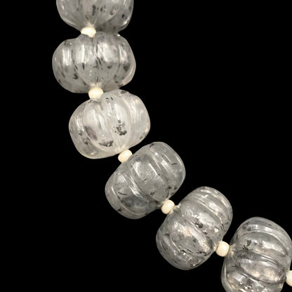 23 pcs Natural Black Dot Quartz Carved Melon Shape Rondelle Beads , Center drill gemstone Carved Melon Beads ,Melon Rondelle Fancy briolette
