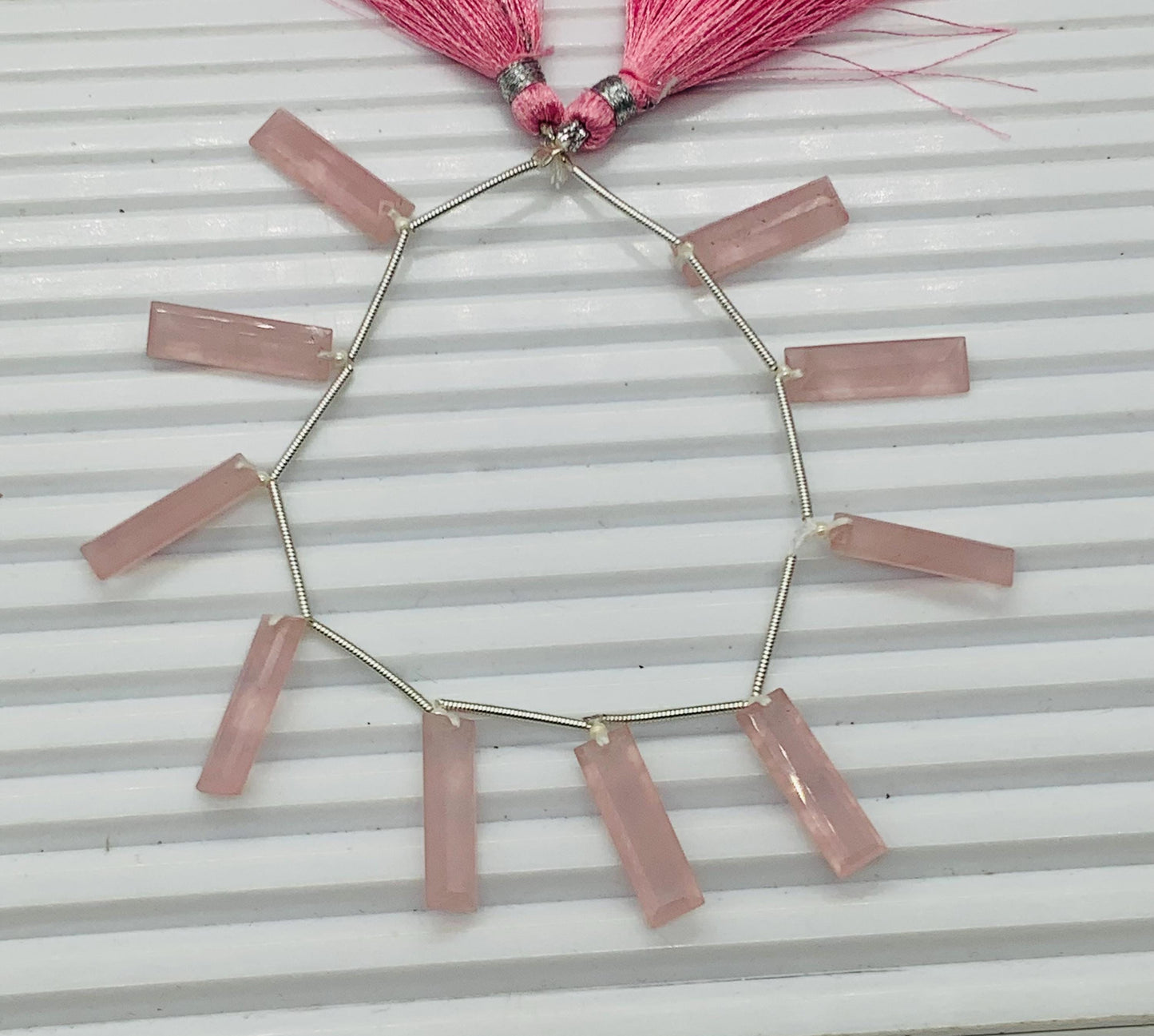 10 Pieces Natural Rose Quartz Baguette Step cut Faceted Gemstone beads Size 20X6X4mm Gift for her and Jewelry making BBI1137