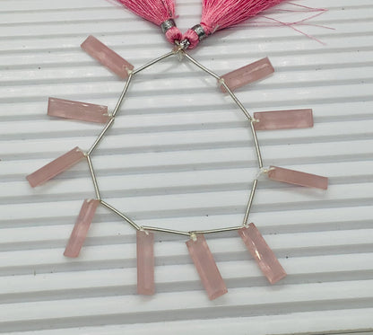 10 Pieces Natural Rose Quartz Baguette Step cut Faceted Gemstone beads Size 20X6X4mm Gift for her and Jewelry making BBI1137