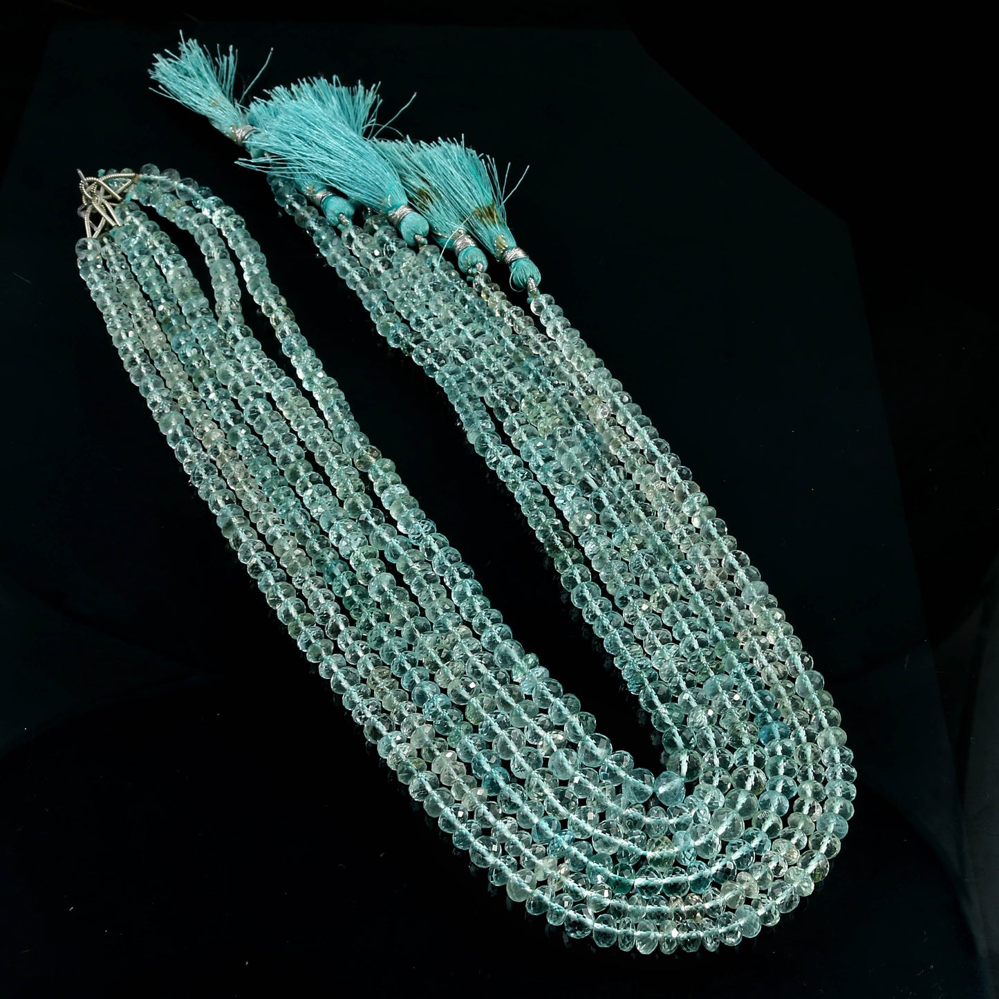 Natural Blue Aquamarine Faceted Rondelle Gemstone Beads
