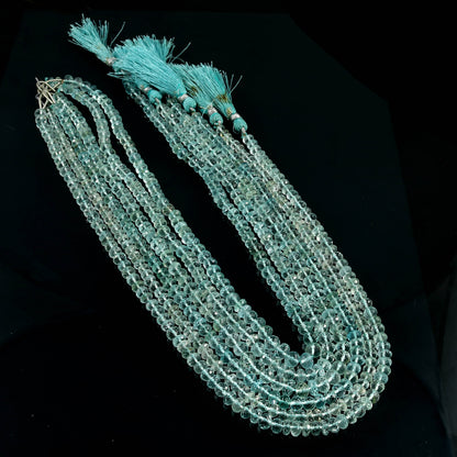 Natural Blue Aquamarine Faceted Rondelle Gemstone Beads