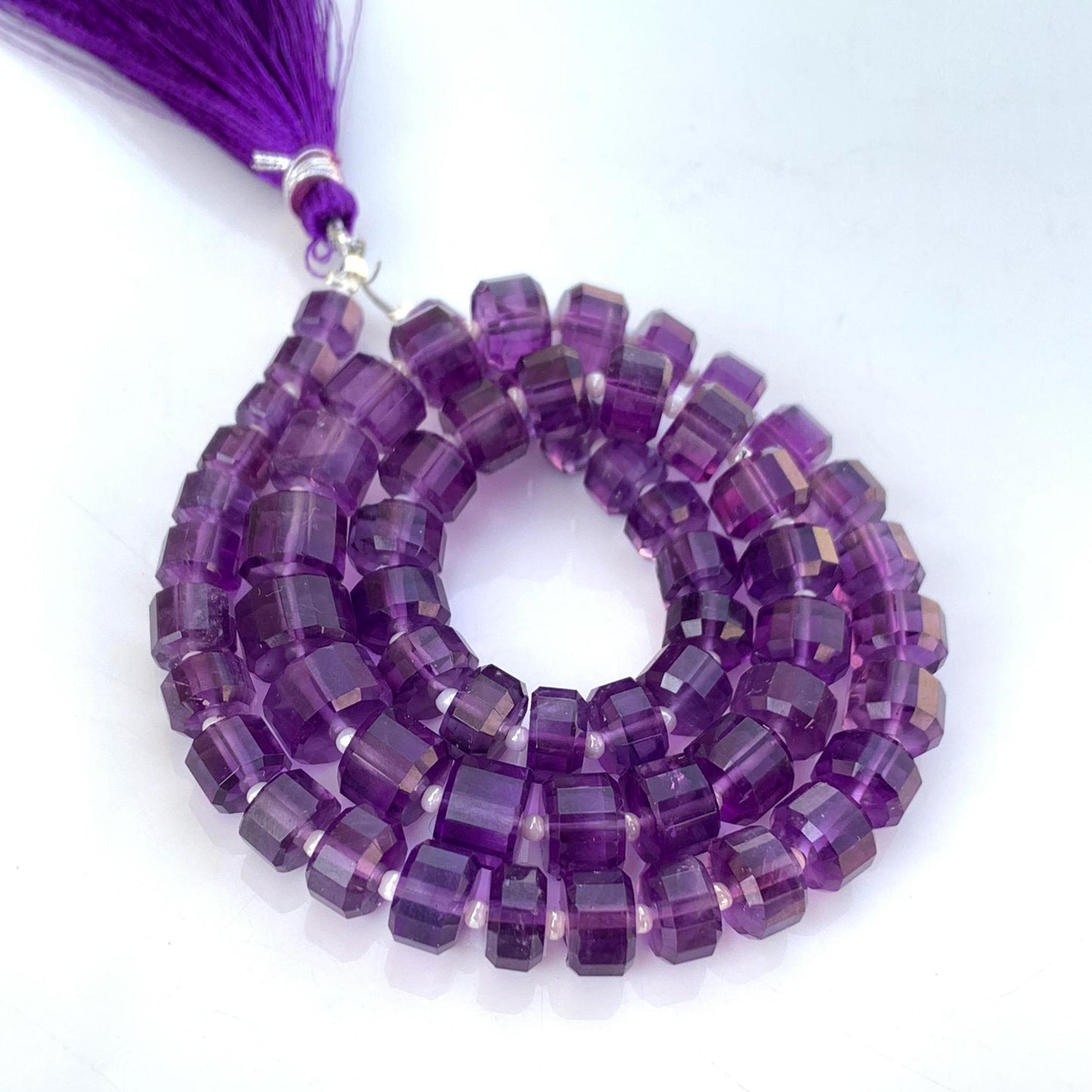 Natural African Amethyst Faceted Tyre Beads | 15" Strand