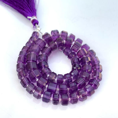 Natural African Amethyst Faceted Tyre Beads | 15" Strand