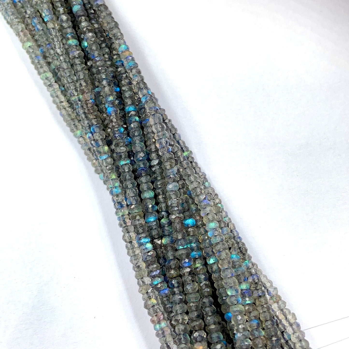 Natural Labradorite Rondelle Beads - Faceted Blue Flash Gemstone Jewelry Making Strand 13"