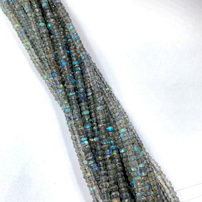 Natural Labradorite Rondelle Beads - Faceted Blue Flash Gemstone Jewelry Making Strand 13"