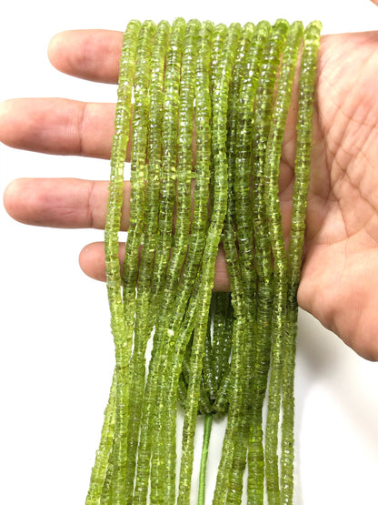 Natural Peridot Smooth Tyre , Peridot heishi Beads Gemstone beads , AAA Quality Beads Wheel/ Heishi shape 3.50mm -6mm SKU- BBI502