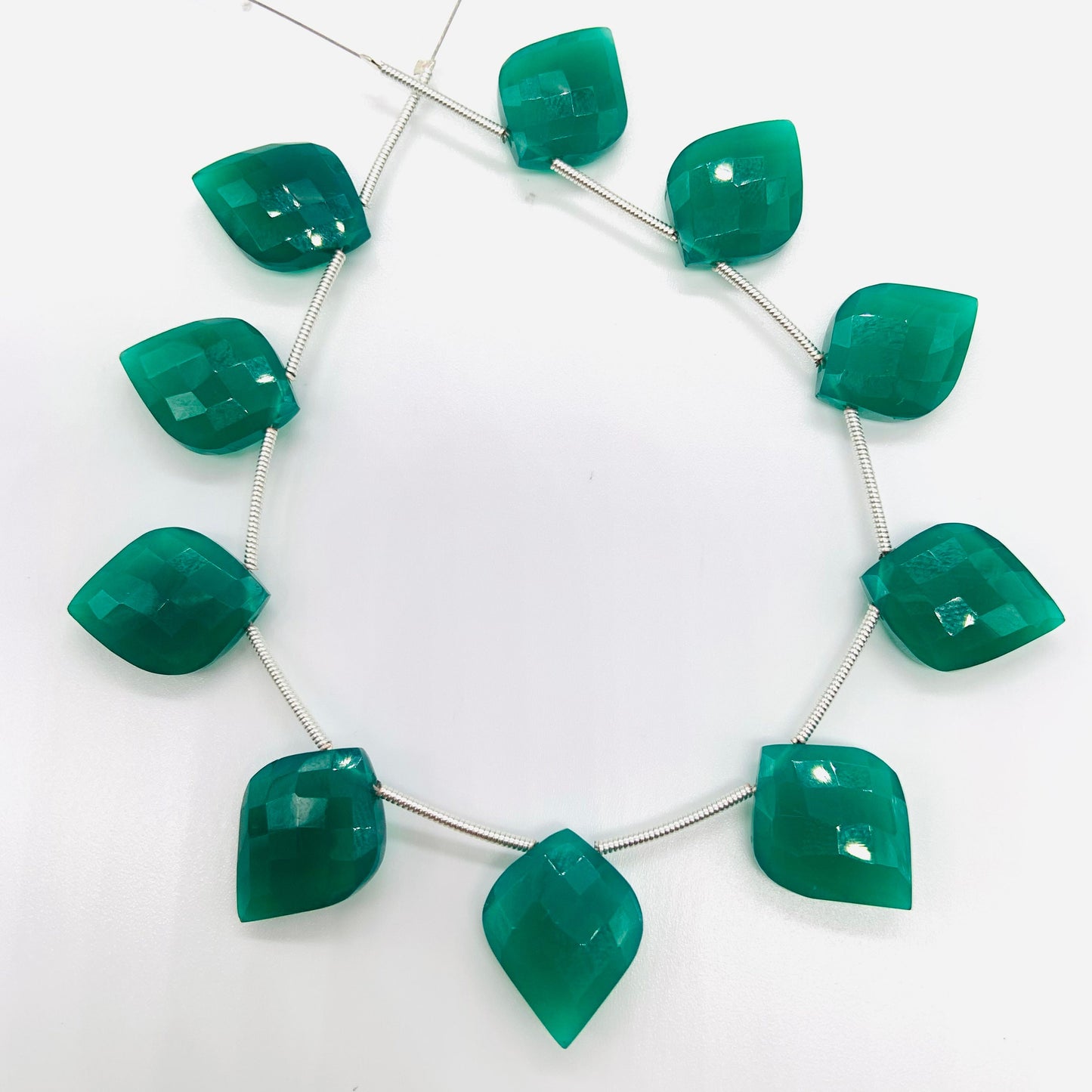 Green Onyx 10 Pieces Fancy Cut Briolette Beads | Faceted Gemstone Side Drill Beads