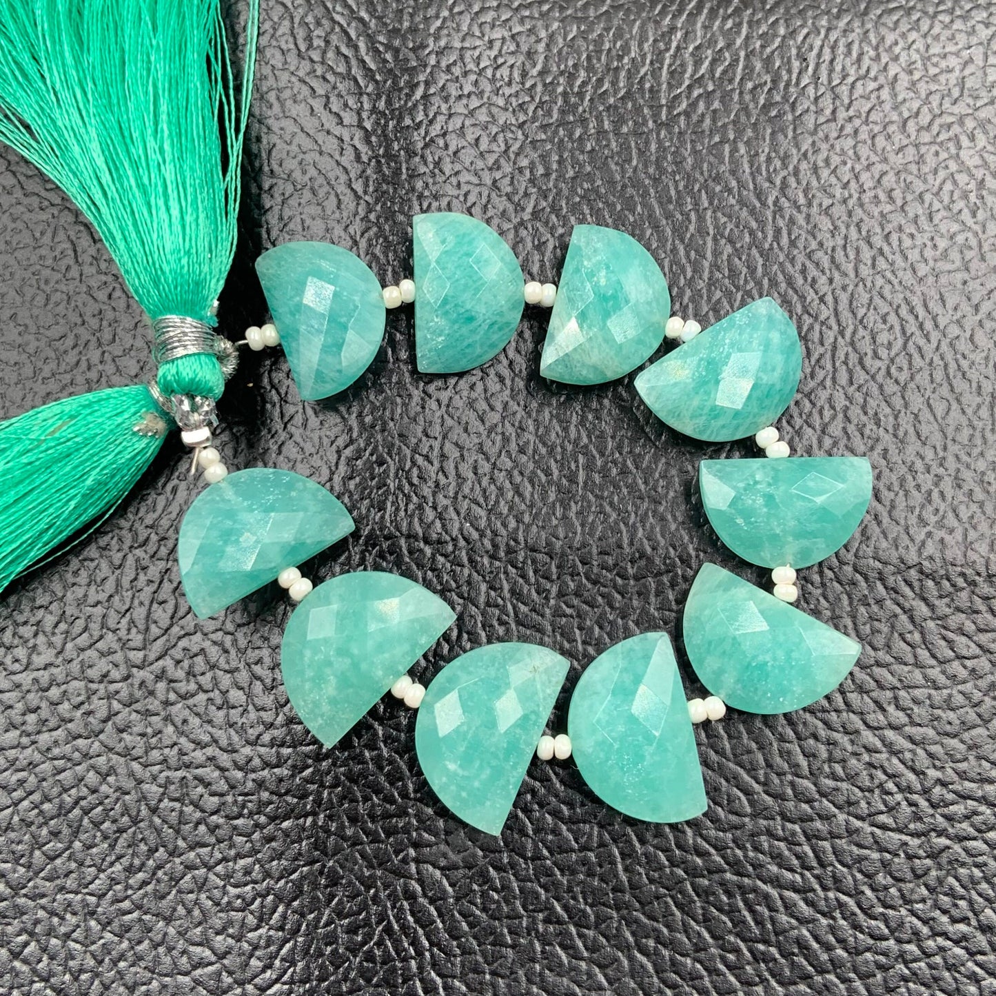 10 PCS natural amazonite Gemstone Beads, Faceted Half Moon "D Shape Beads, Carving Gemstone, Size 11x16 mm, Loose Beads For Jewelry making