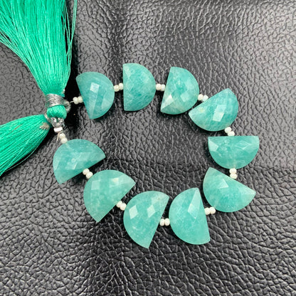 10 PCS natural amazonite Gemstone Beads, Faceted Half Moon "D Shape Beads, Carving Gemstone, Size 11x16 mm, Loose Beads For Jewelry making