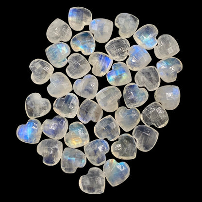 Natural White Rainbow Moonstone Faceted Carved Heart Shape Loose Gemstone Beads,Carved Heart Shape Gemstone Briolette,Gemstone Beads BBI305