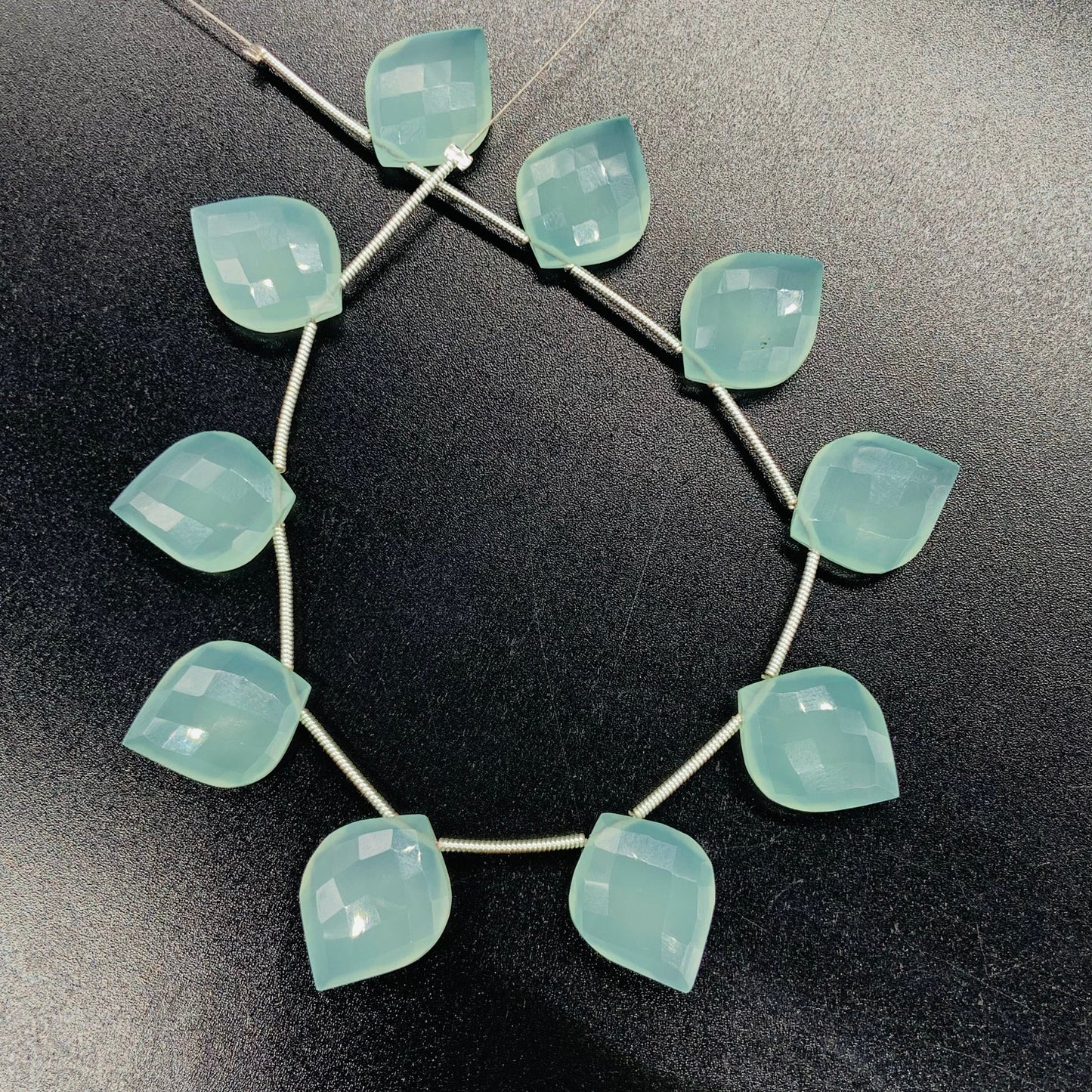 10 Pieces Natural Aqua Chalcedony Carved Fancy Cut Shape Gemstone Briolette Side Drill Beads Line | Faceted Gemstone Beads.