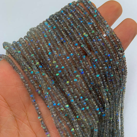 Natural Labradorite Rondelle Beads - Faceted Blue Flash Gemstone Jewelry Making Strand 13"