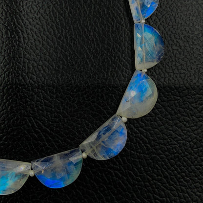 10 Pieces Natural White Rainbow Faceted D' Shape Gemstone, Size 10mmx16mm, Blue Flashy Labradorite, Half Moon Shape Gemstone Briolette