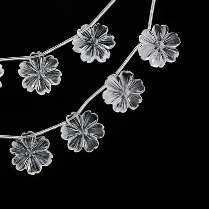4 pc Natural Crystal Quartz Carved Flower shape Briolette Side Drill Beads ,Crystal Quartz Flower Shape Gemstone beads , clear quartz flower