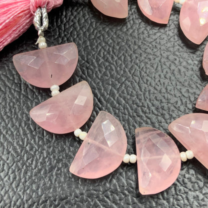 10 PCS Natural Rose Quartz Gemstone Beads, Faceted Half Moon "D Shape Beads, Carving Gemstone, Size 11x16 mm, Loose Beads For Jewelry making