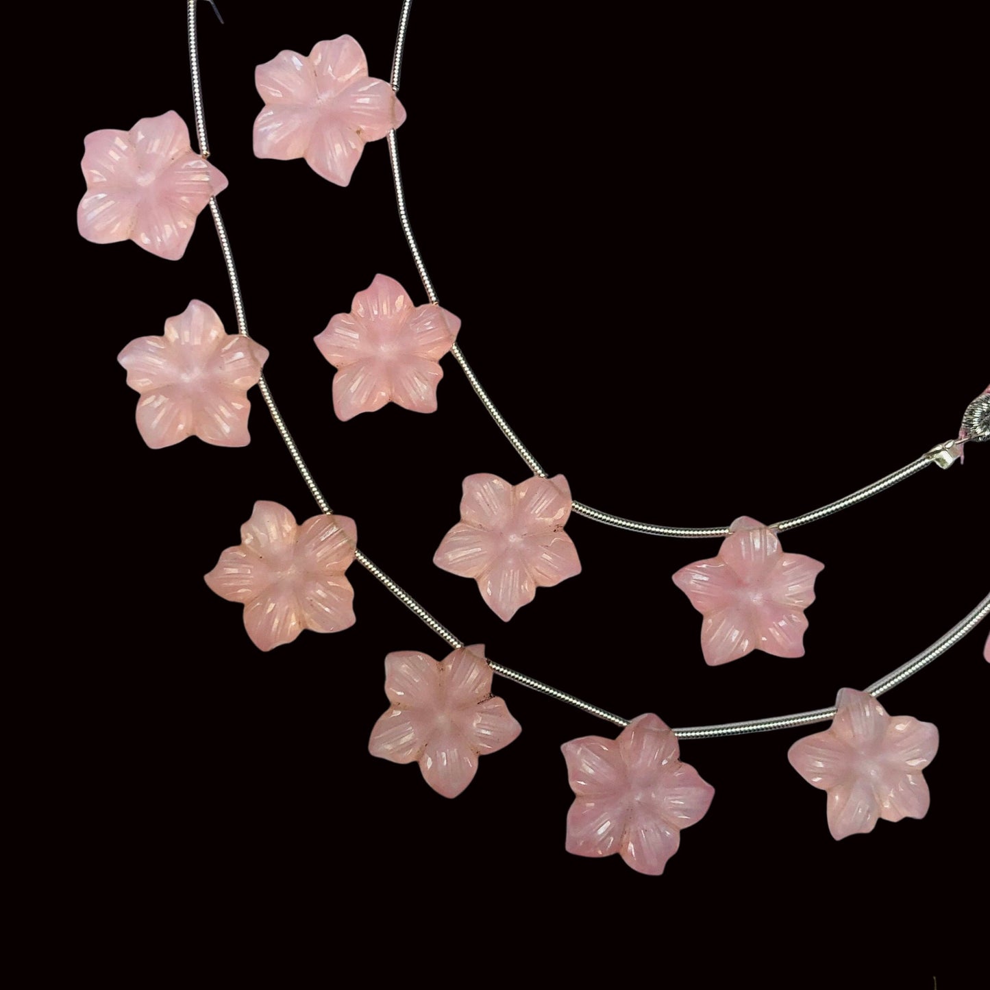 4 Pieces Rose Quartz Carved Flower Shape Briolette Side Drill Beads Flower Shape Gemstone beads Size 15x15x4mm