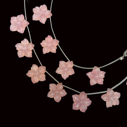 4 Pieces Rose Quartz Carved Flower Shape Briolette Side Drill Beads Flower Shape Gemstone beads Size 15x15x4mm
