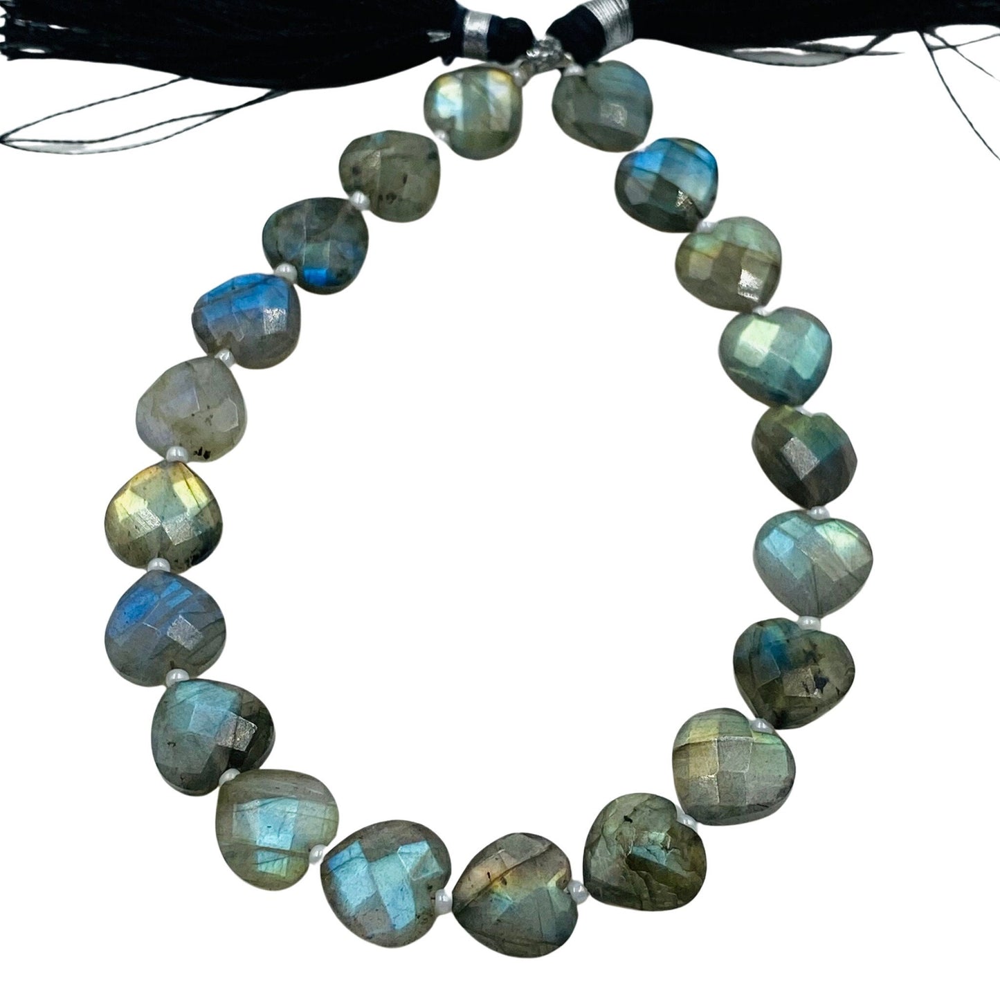 Natural Labradorite Heart Beads 20 Pcs – Carved Faceted Blue Flash Briolette
