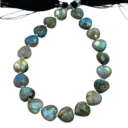 Natural Labradorite Heart Beads 20 Pcs – Carved Faceted Blue Flash Briolette