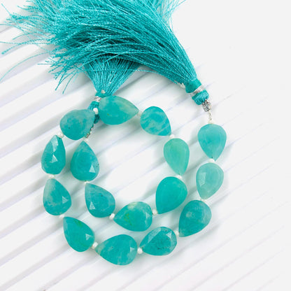15 Pieces Natural Amazonite faceted Pear Drop Center Drill Briolette Gemstone, Amazonite Pear Drop beads for Jewelry, 8 Inch Size 9x12mm