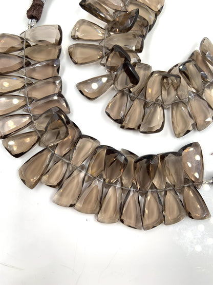 4 Inches Natural Smoky Quartz Sail Crown Cut Gemstone Side drill Beads, Fancy shape Gemstone Briolette, Size 8x16mm to 9x18mm gift for her