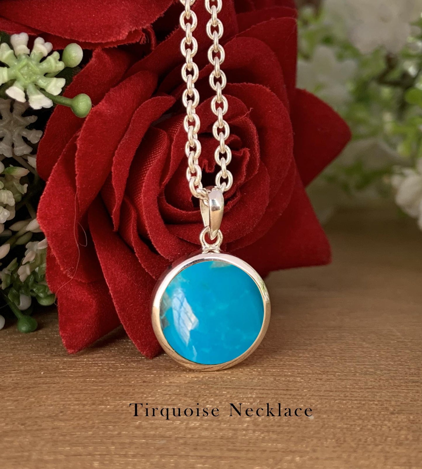 Dainty Silver Turquoise Pendant Necklace – Blue Gemstone Gift for Her