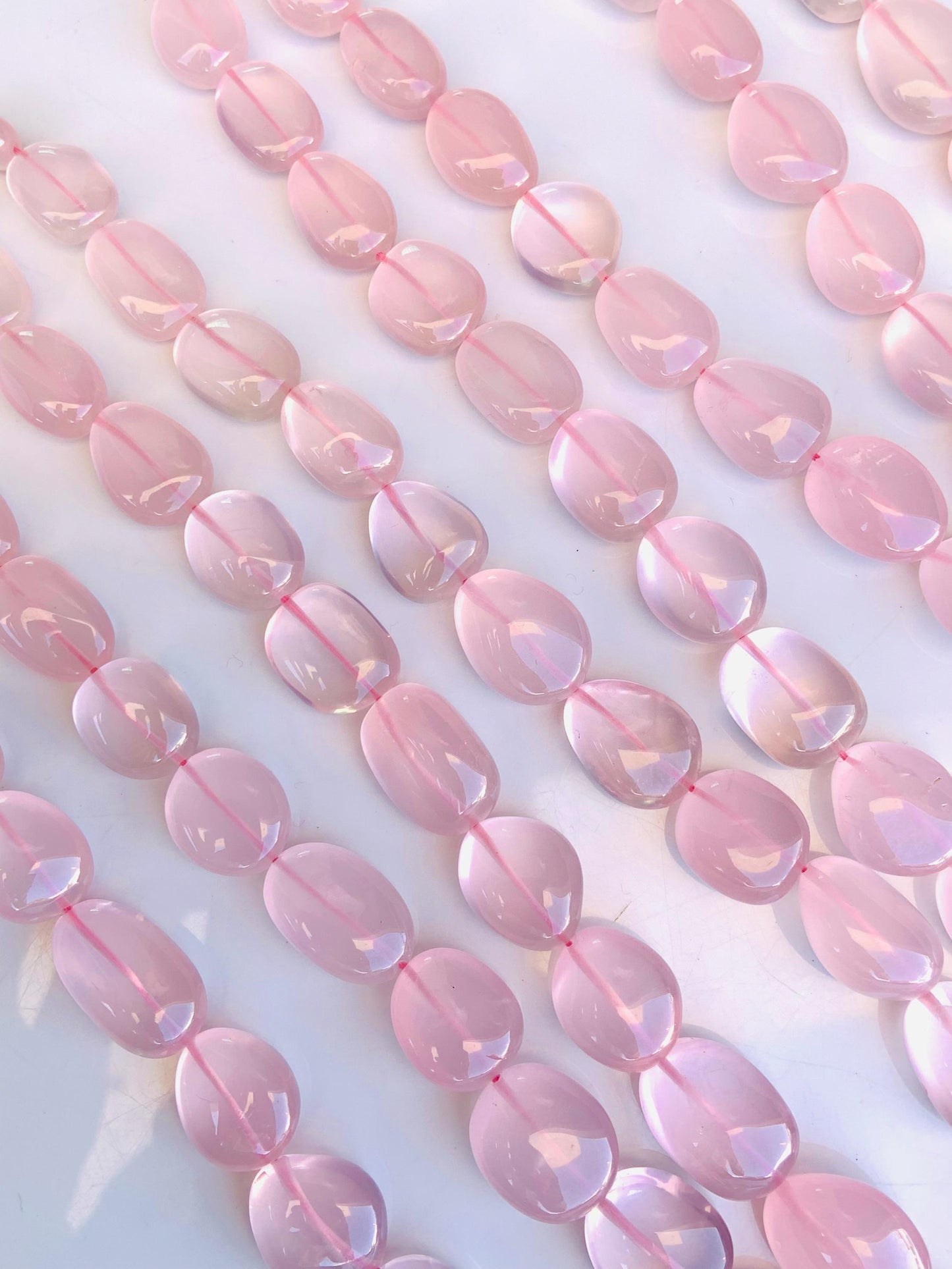 Natural Rose Quartz Smooth Tumble Oval Shape Gemstone Necklace Beads Rose Quartz Center Drill  Smooth Uneven Shape Nugget beads Briolette