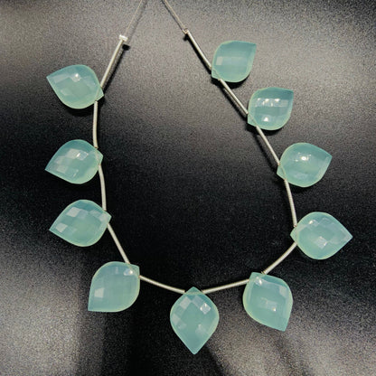 10 Pieces Natural Aqua Chalcedony Carved Fancy Cut Shape Gemstone Briolette Side Drill Beads Line | Faceted Gemstone Beads.