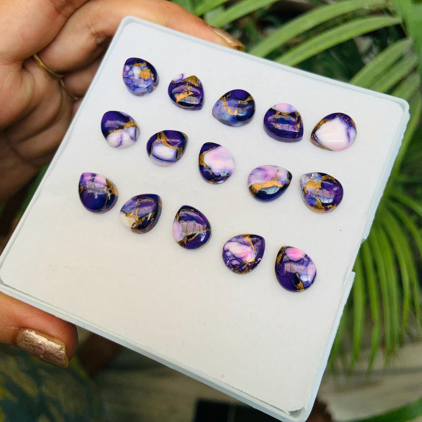 5 Pieces Natural Purple Copper Mojave Turquoise flatback Pear-Shaped Gemstone for Jewelry, Purple Turquoise Loose Stone Cabs, Size 10x12mm
