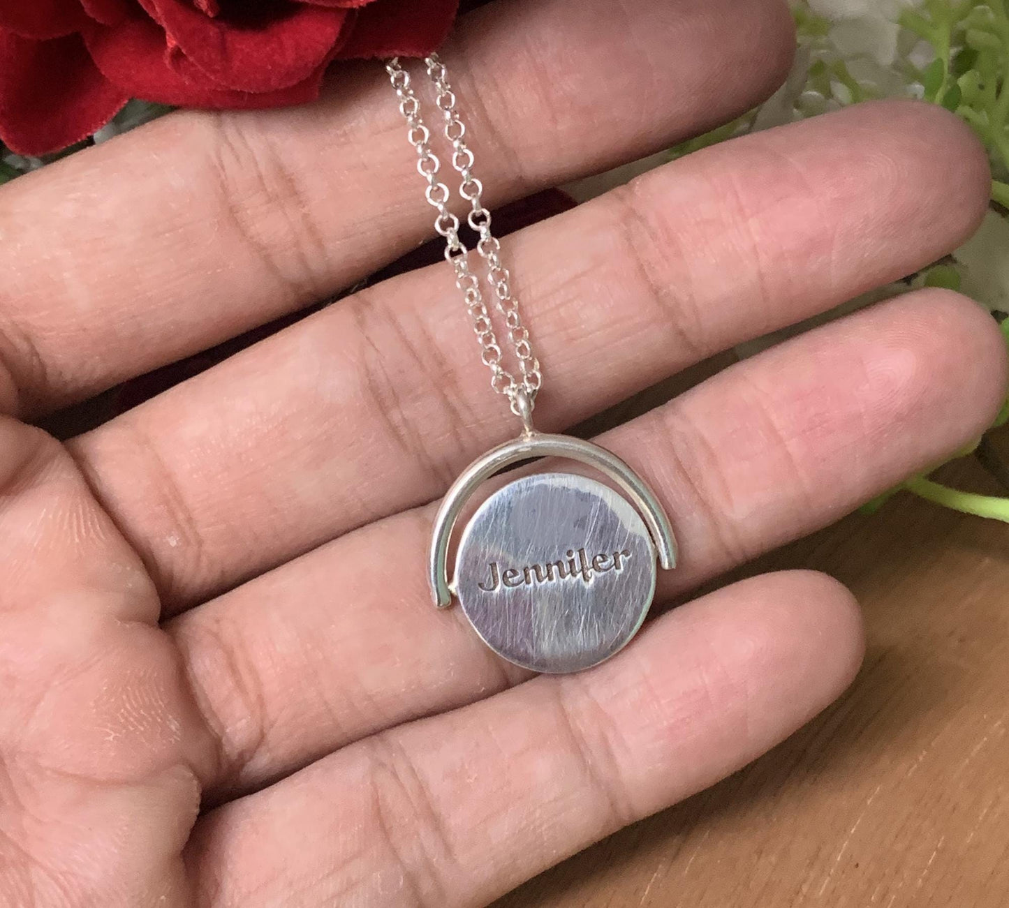 Personalized Spinning Initial Name Necklace - Dainty 925 Silver Gift