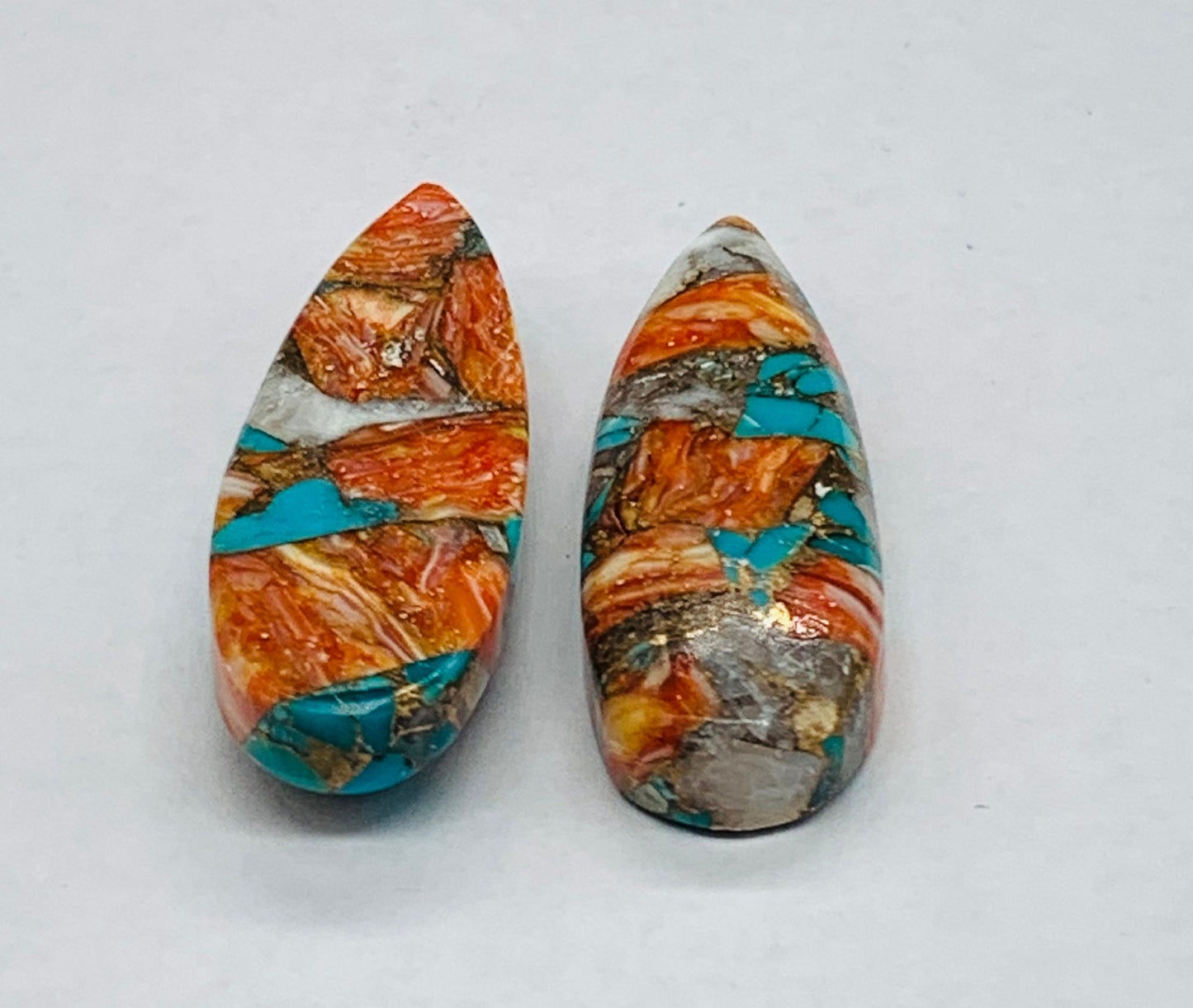 1 Pair Spiny Oyster Copper Turquoise Smooth Long Pear Shape Flat back  Gemstone Size 10x31mm, Matching Pair Briolette, Earring Making BBI971