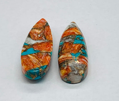 1 Pair Spiny Oyster Copper Turquoise Smooth Long Pear Shape Flat back  Gemstone Size 10x31mm, Matching Pair Briolette, Earring Making BBI971
