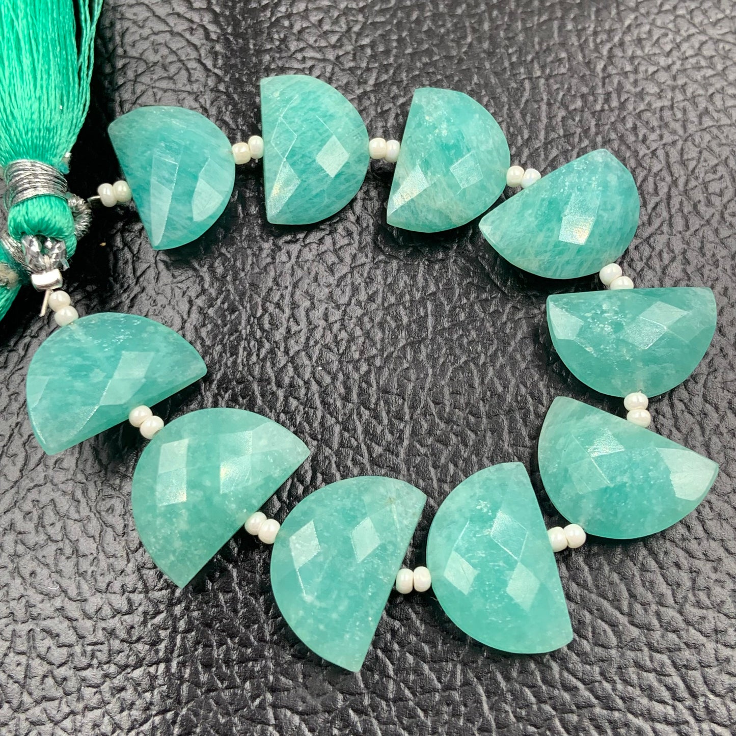 10 PCS natural amazonite Gemstone Beads, Faceted Half Moon "D Shape Beads, Carving Gemstone, Size 11x16 mm, Loose Beads For Jewelry making