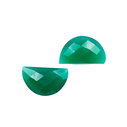 2 Pieces Natural Green Onyx Faceted Semi Circle Shape Gemstone, Hand Carved Briolette, Size 10x16mm, Jewelry Supplies, SKU-BBI232
