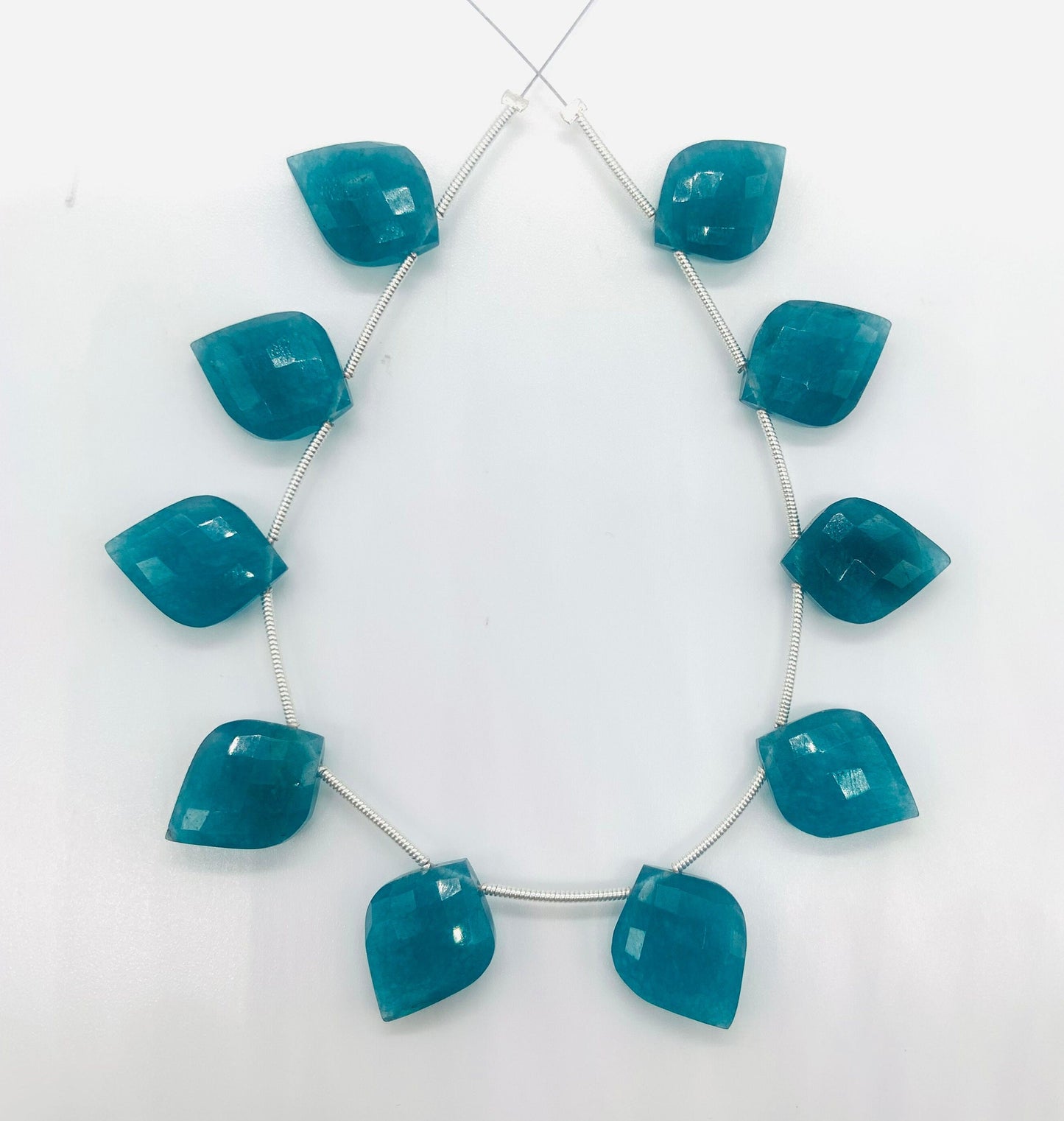 10 Pieces Natural Teal Quartzite Carved Fancy Cut Shape Gemstone Briolette Side Drill Beads Line | Faceted Gemstone Beads. BBI1033